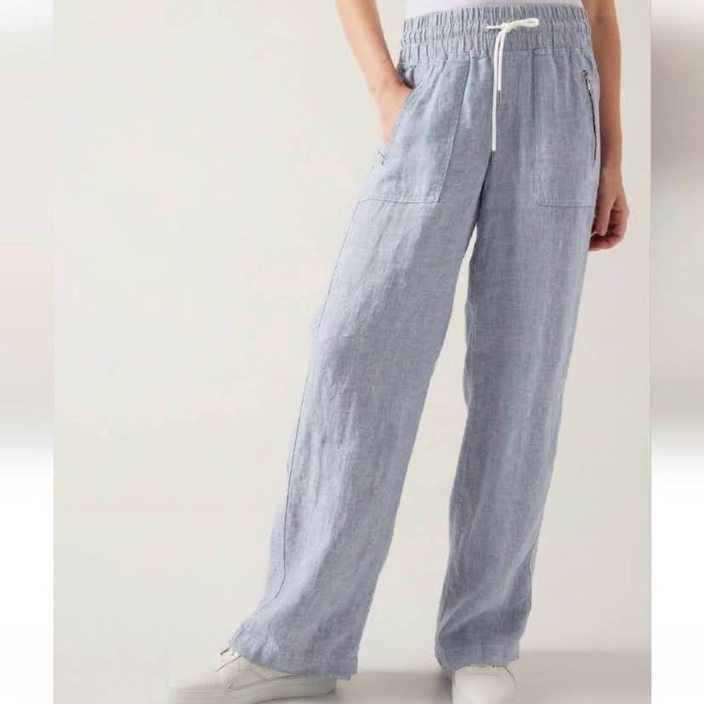 Athleta Linen Wide Leg Pant Chambray Blue, Size 12